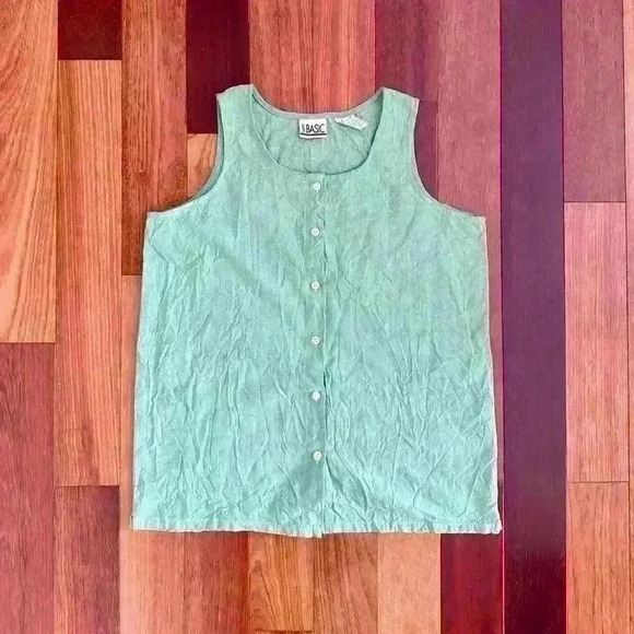 Simply Basic | Vintage 100% cotton green linen style button top vest size med - Picture 3 of 5